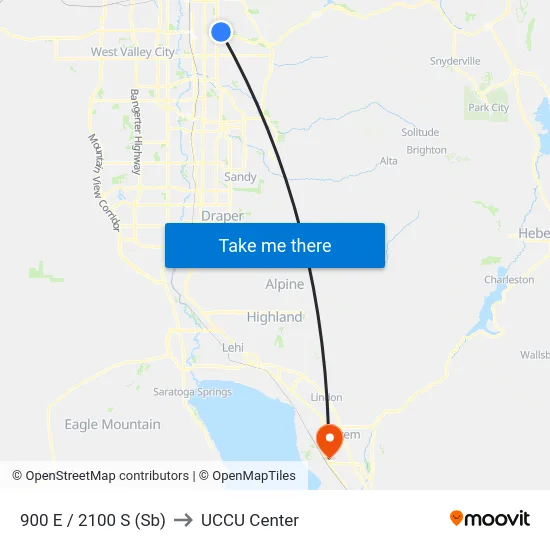 900 E / 2100 S (Sb) to UCCU Center map