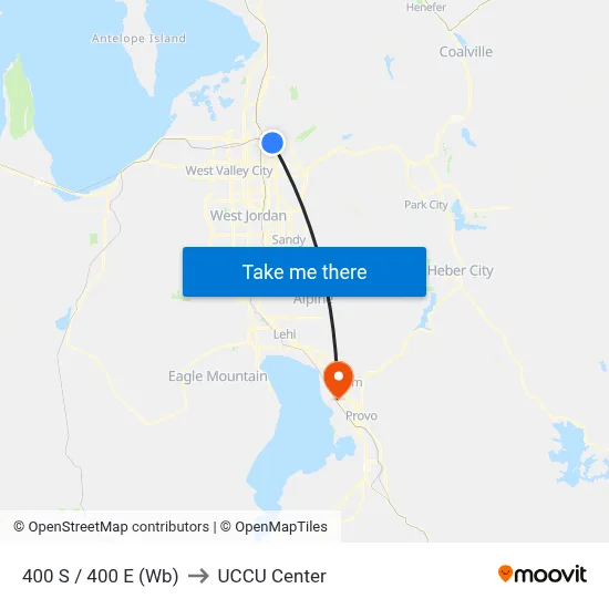 400 S / 400 E (Wb) to UCCU Center map