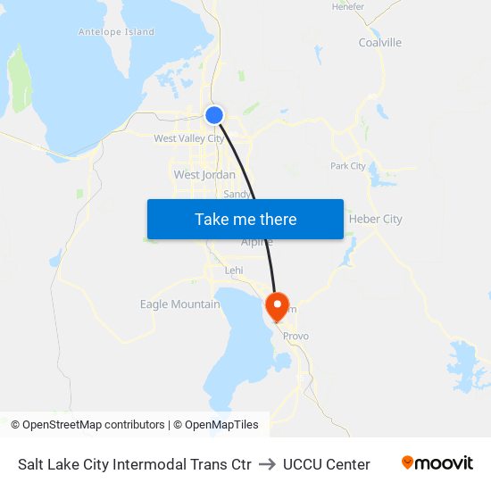 Salt Lake City Intermodal Trans Ctr to UCCU Center map