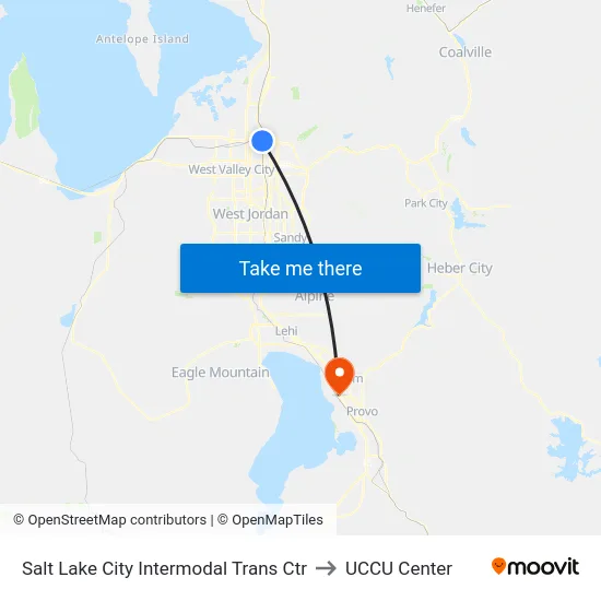 Salt Lake City Intermodal Trans Ctr to UCCU Center map