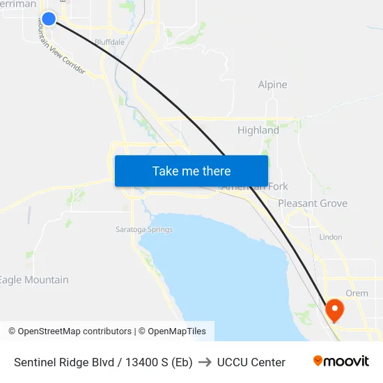 Sentinel Ridge Blvd / 13400 S (Eb) to UCCU Center map
