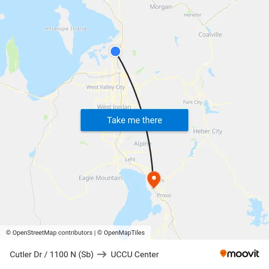 Cutler Dr / 1100 N (Sb) to UCCU Center map