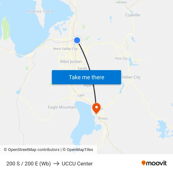 200 S / 200 E (Wb) to UCCU Center map