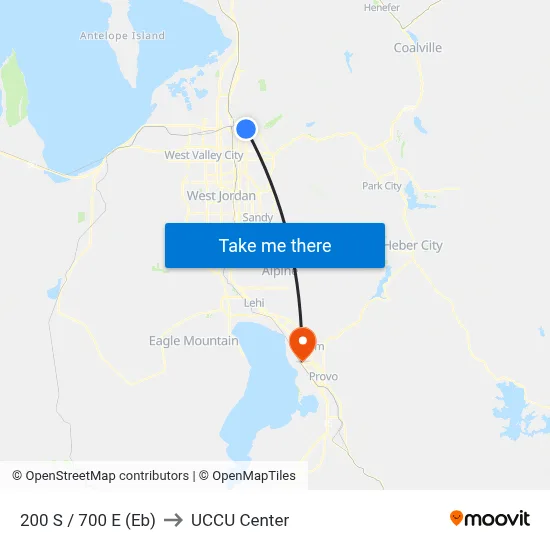 200 S / 700 E (Eb) to UCCU Center map