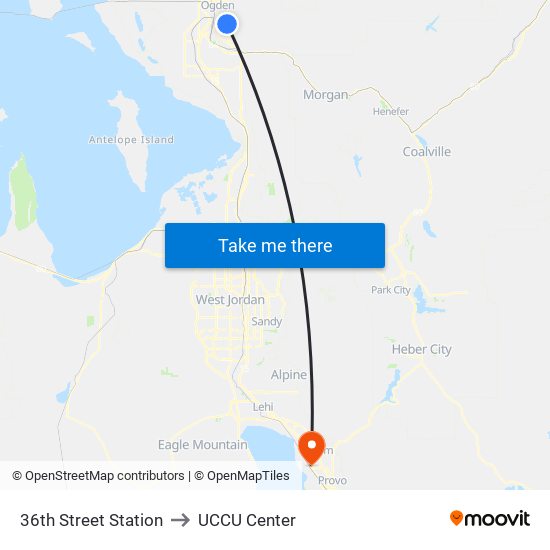 36th Street Station to UCCU Center map