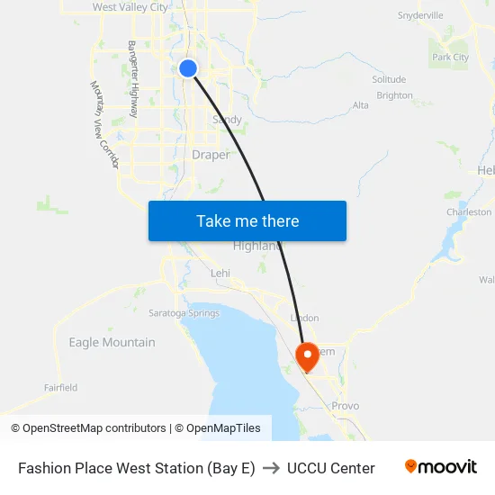 Fashion Place West Station (Bay E) to UCCU Center map