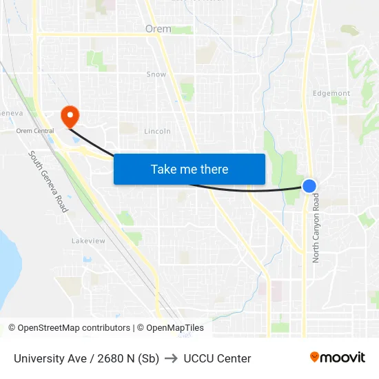 University Ave / 2680 N (Sb) to UCCU Center map