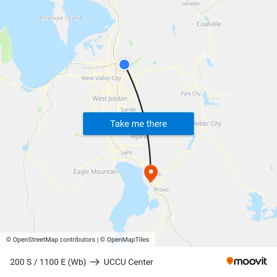 200 S / 1100 E (Wb) to UCCU Center map