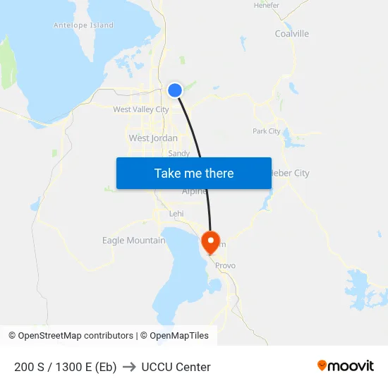 200 S / 1300 E (Eb) to UCCU Center map
