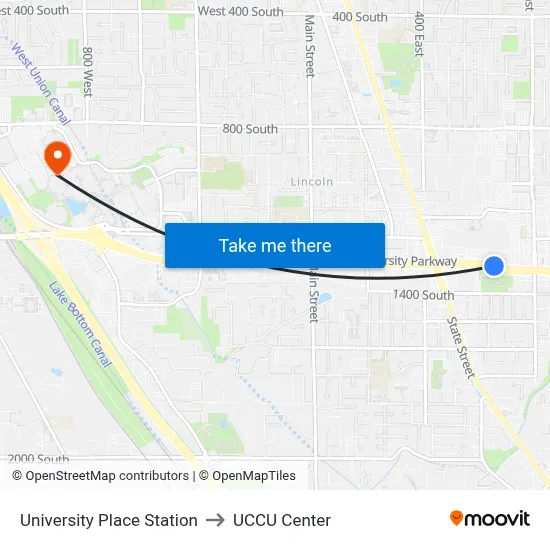 University Place Station to UCCU Center map