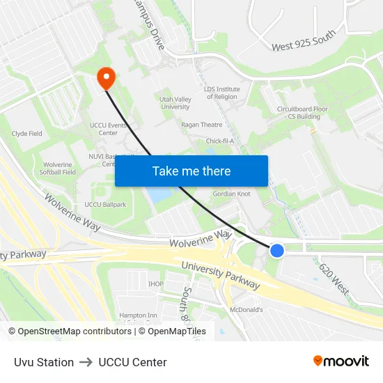 Uvu Station to UCCU Center map