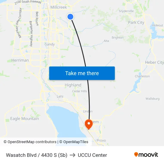 Wasatch Blvd / 4430 S (Sb) to UCCU Center map
