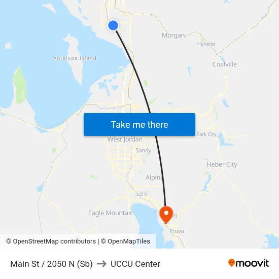 Main St / 2000 N (Sb) to UCCU Center map