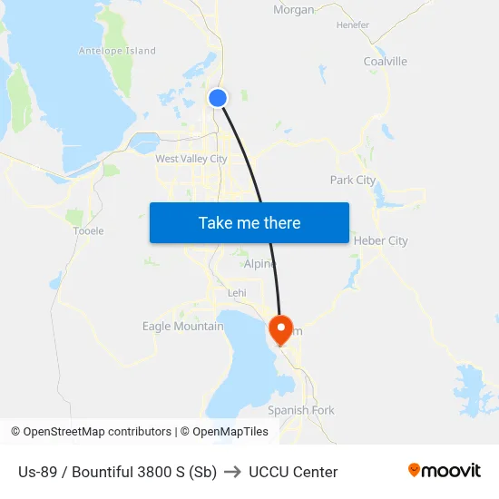 Us-89 / Bountiful 3800 S (Sb) to UCCU Center map