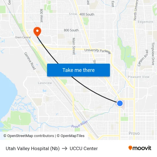 Utah Valley Hospital (Nb) to UCCU Center map