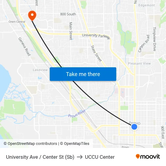 University Ave / Center St (Sb) to UCCU Center map