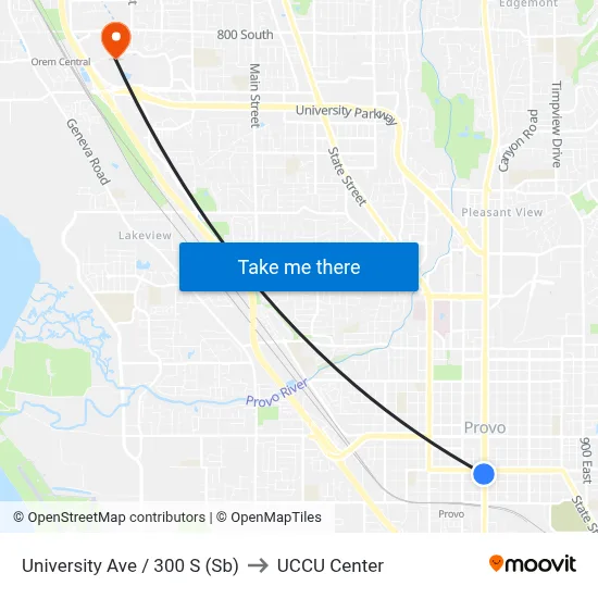 University Ave / 300 S (Sb) to UCCU Center map