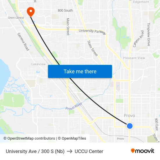 University Ave / 300 S (Nb) to UCCU Center map