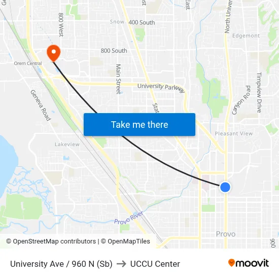 University Ave / 960 N (Sb) to UCCU Center map