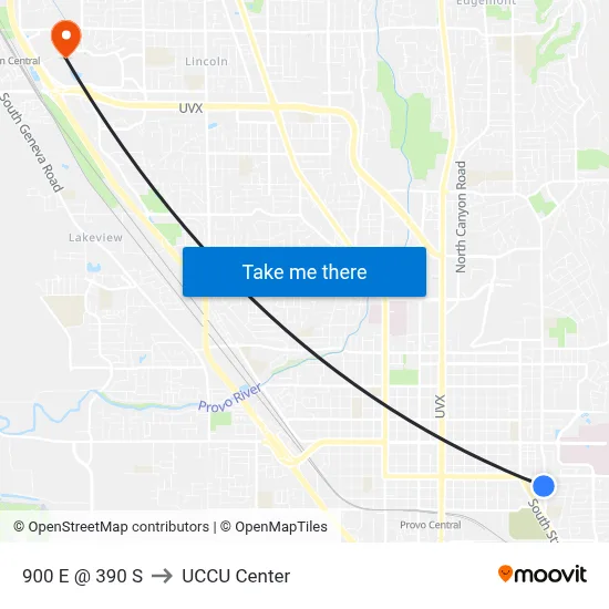 900 E @ 390 S to UCCU Center map