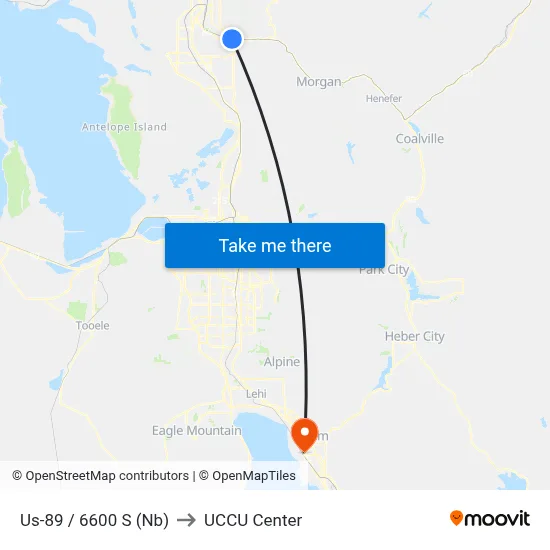 Us-89 / 6600 S (Nb) to UCCU Center map