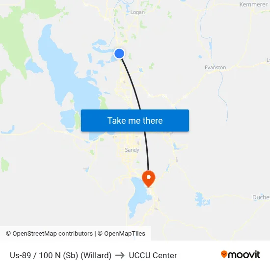 Us-89 / 100 N (Sb) (Willard) to UCCU Center map