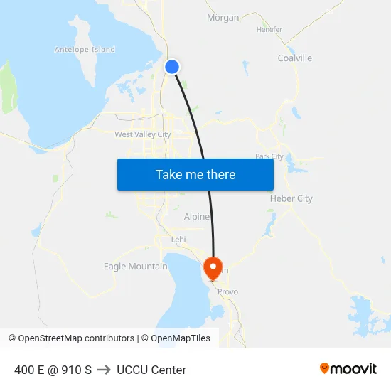 400 E @ 910 S to UCCU Center map