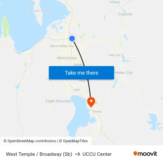 West Temple / Broadway (Sb) to UCCU Center map