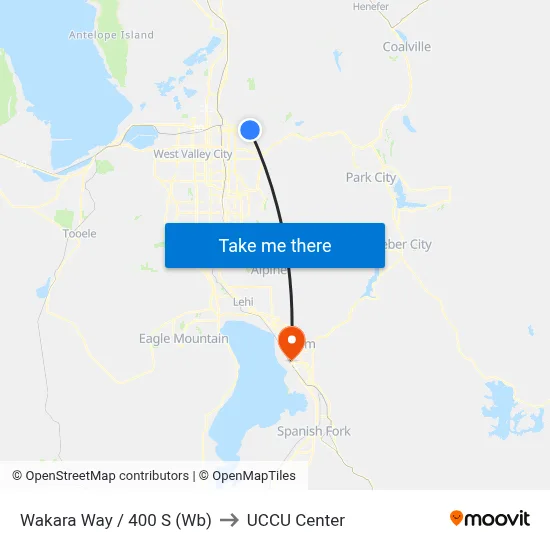 Wakara Way / 400 S (Wb) to UCCU Center map