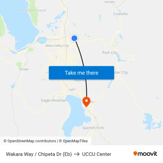 Wakara Way / Chipeta Dr (Eb) to UCCU Center map