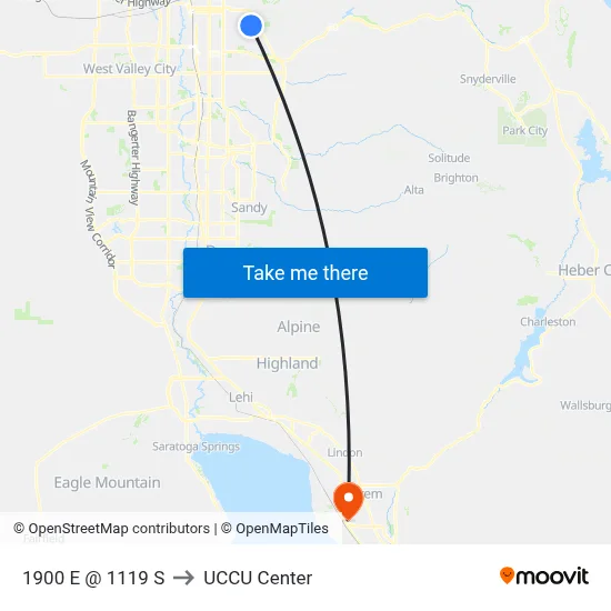 1900 E @ 1119 S to UCCU Center map