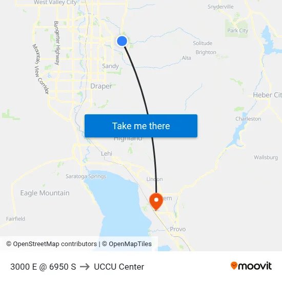 3000 E @ 6950 S to UCCU Center map