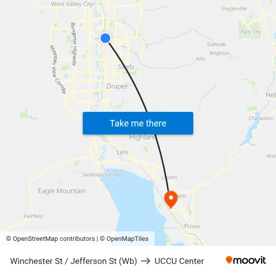 Winchester St / Jefferson St (Wb) to UCCU Center map
