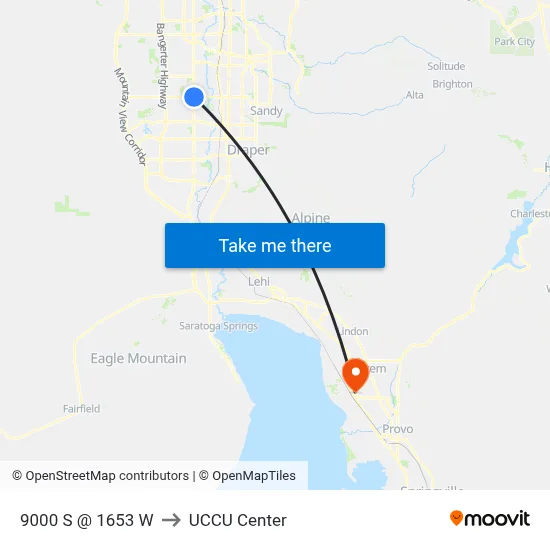9000 S @ 1653 W to UCCU Center map