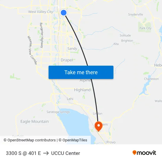 3300 S @ 401 E to UCCU Center map