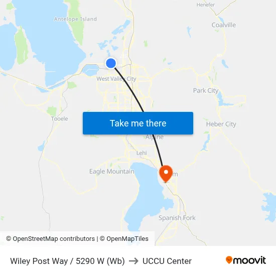 Wiley Post Way / 5290 W (Wb) to UCCU Center map