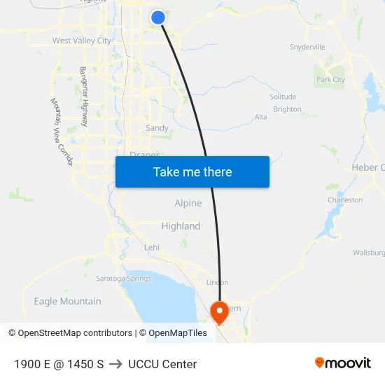1900 E @ 1450 S to UCCU Center map
