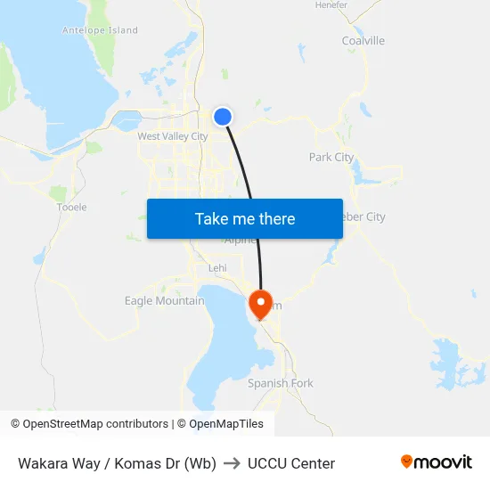 Wakara Way / Komas Dr (Wb) to UCCU Center map