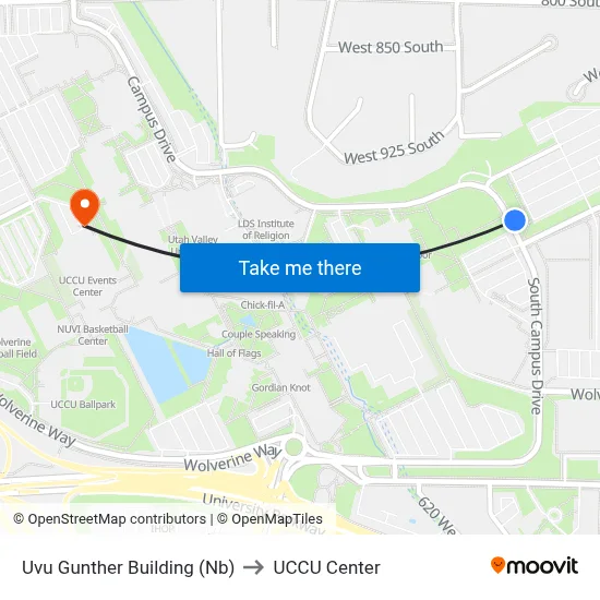 Uvu Gunther Building (Nb) to UCCU Center map