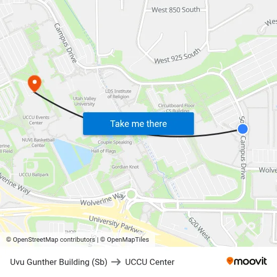 Uvu Gunther Building (Sb) to UCCU Center map