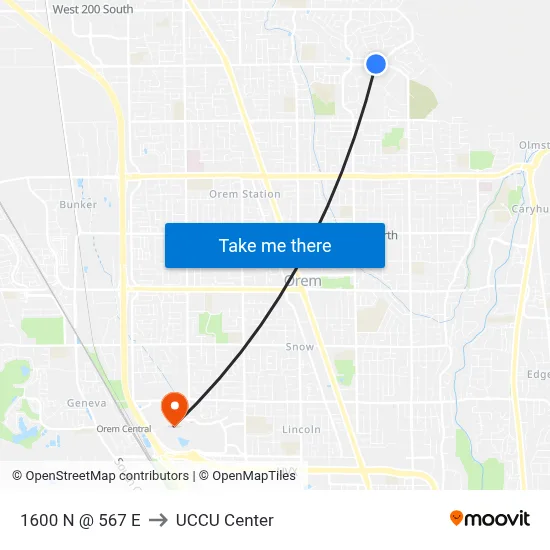 1600 N @ 567 E to UCCU Center map