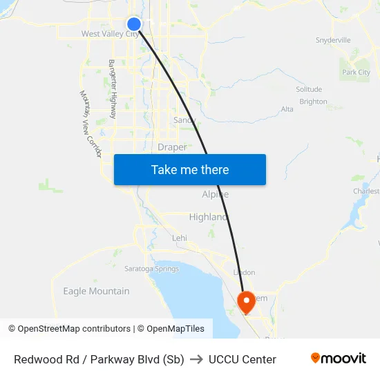 Redwood Rd / Parkway Blvd (Sb) to UCCU Center map