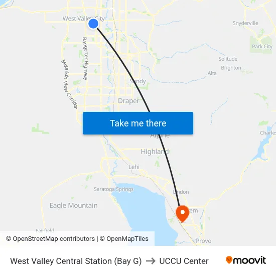 West Valley Central Station (Bay G) to UCCU Center map