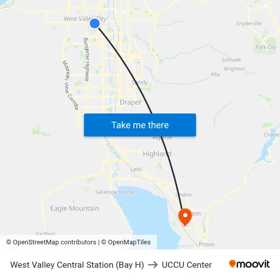 West Valley Central Station (Bay H) to UCCU Center map