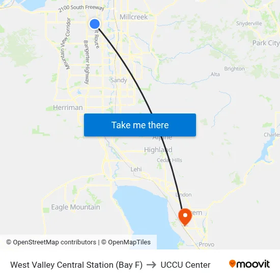 West Valley Central Station (Bay F) to UCCU Center map