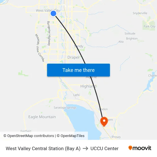 West Valley Central Station (Bay A) to UCCU Center map