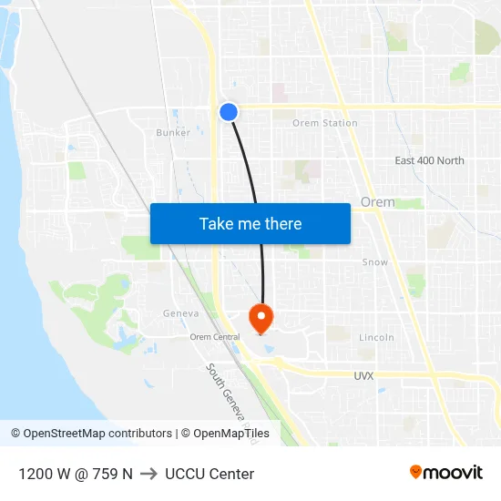 1200 W @ 759 N to UCCU Center map