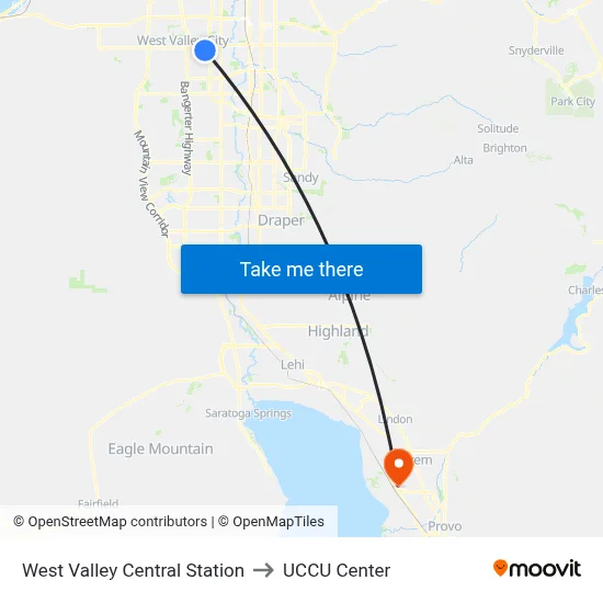 West Valley Central Station to UCCU Center map