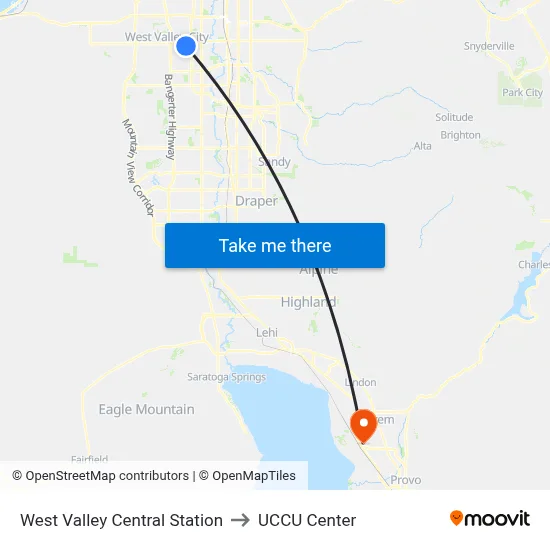 West Valley Central Station to UCCU Center map