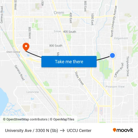 University Ave / 3300 N (Sb) to UCCU Center map